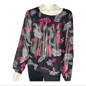 Sag Harbor Leaves Sheer Detail Top Sz Large